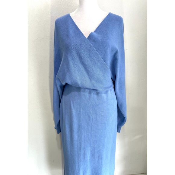 Sweater dress timeless classic light blue split hem feminine comfy winter womenM - Picture 3 of 6